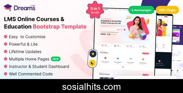 Dreams LMS v1.1.4 - Online Learning & Course Management Template (HTML, React, Vue, Angular, Laravel)