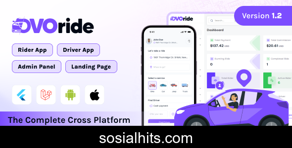 OvoRide v1.5 - Complete Cross Platform Ride Sharing Solution