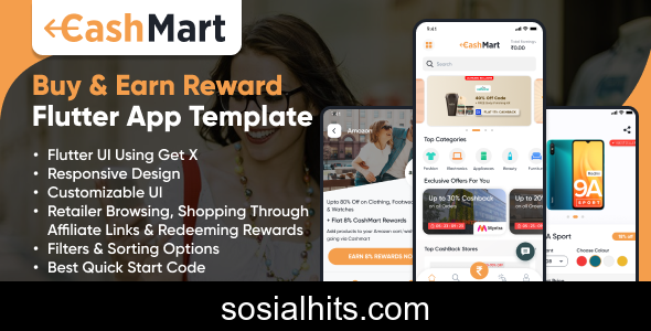CashMart v1.0 - Shop & Earn Rewards App Template - Flutter mobile app Template using GetX