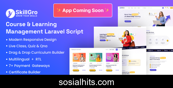 SkillGro v2.6.0 - Course & Learning Management System Laravel Script (LMS) - nulled